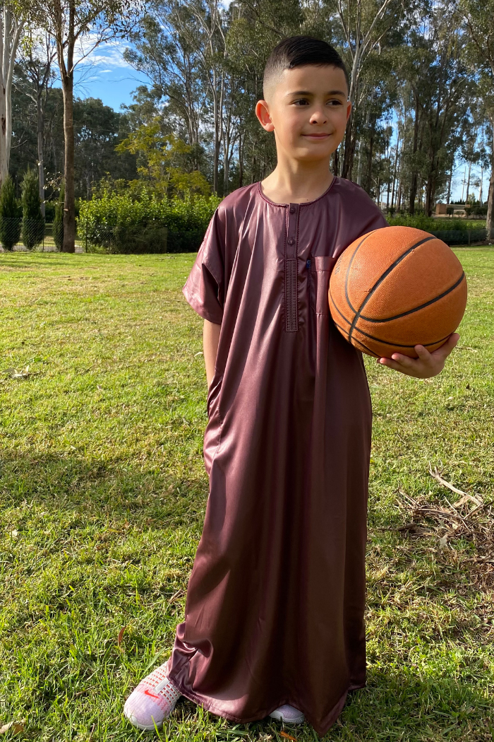 Boys Ikaf Short Sleeve Abaya - Mahogany