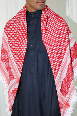 Large Print Kafiya - Red & White