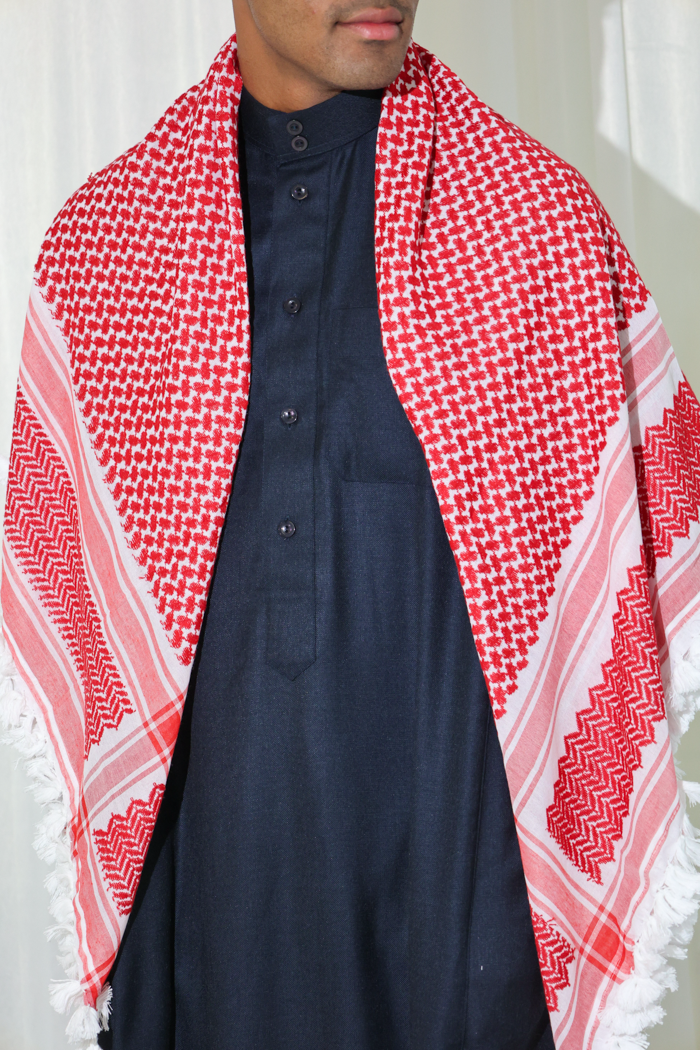 Large Print Kafiya - Red & White