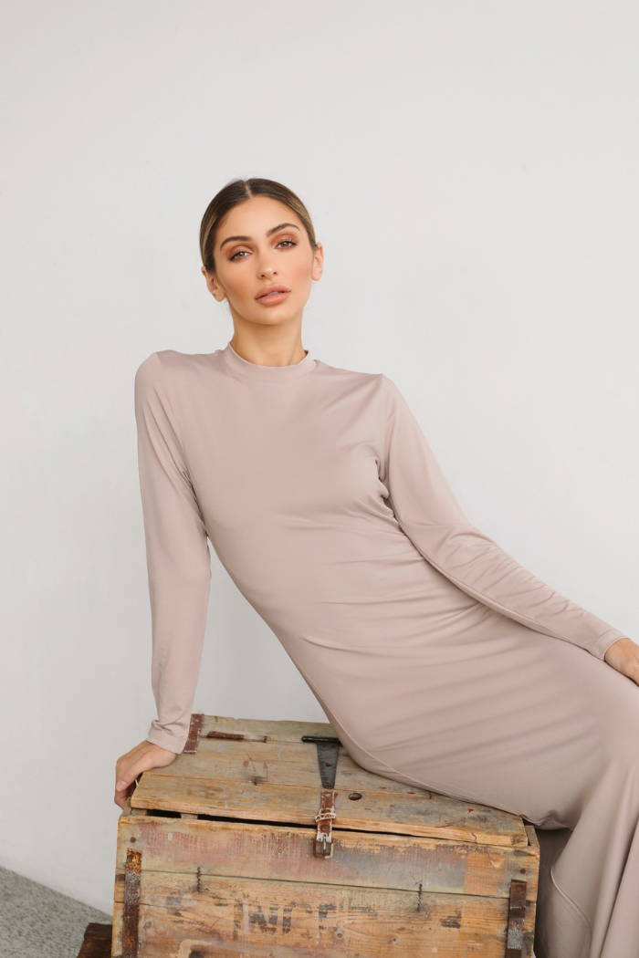 Luxe Long Sleeve Slip Dress - Fawn